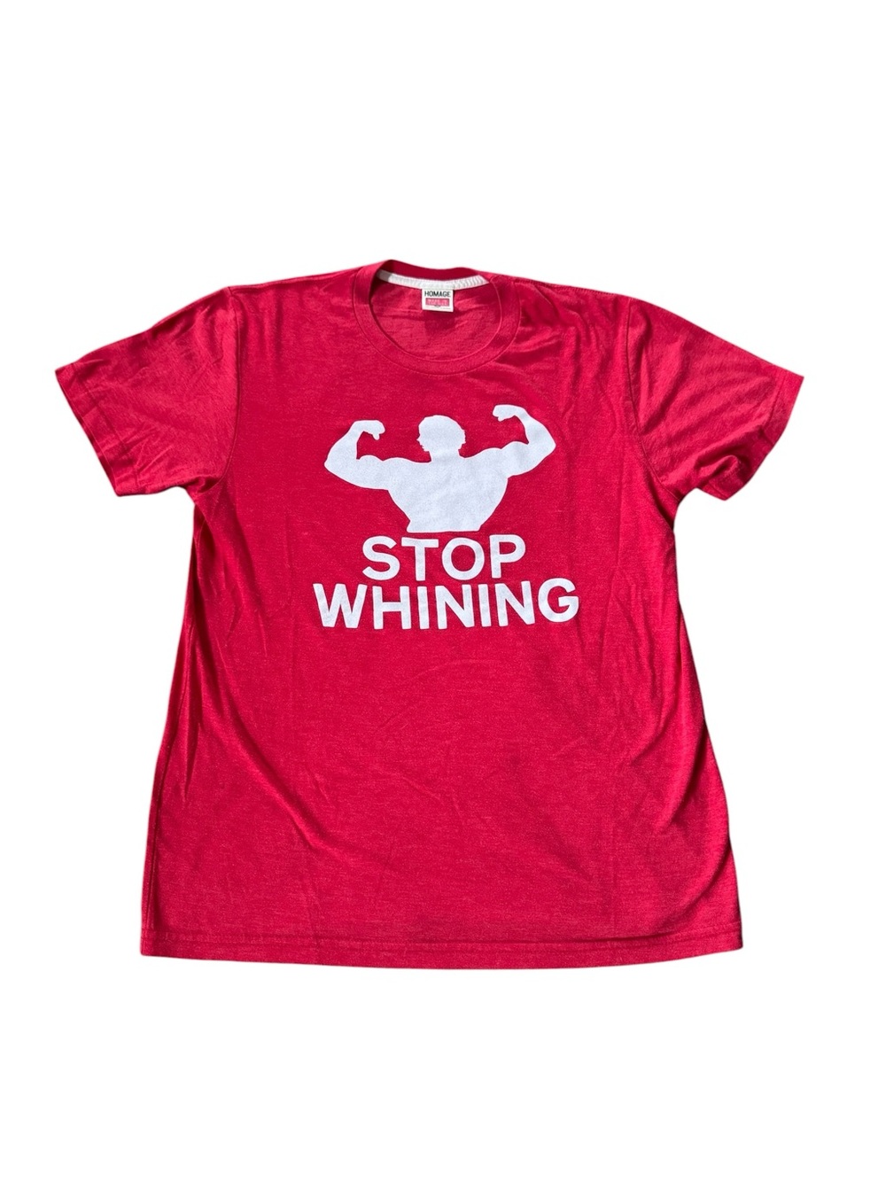 Homage Arnold Schwarzenegger Stop Whining Graphic T Shirt Red Gym Tee